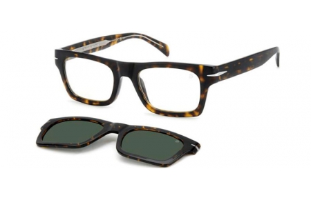 Gafas de Sol - David Beckham Eyewear - DB 7129/CS - 086 (UC) HAVANA // CLEAR + CLIP ON GREEN POLARIZED