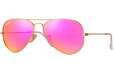 Gafas de Sol - Ray-Ban® - Ray-Ban® RB3025 AVIATOR LARGE METAL - 112/1Q MATTE GOLD  // BROWN MIRROR FUCSIA POLARIZED