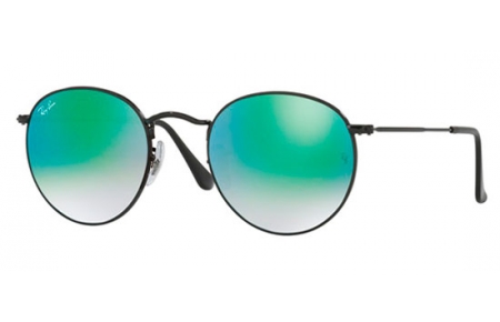 Gafas de Sol - Ray-Ban® - Ray-Ban® RB3447 ROUND METAL - 002/4J SHINY BLACK // MIRROR GRADIENT GREEN