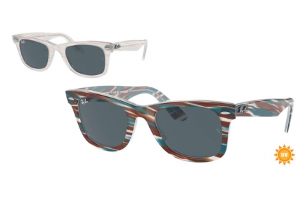 Gafas de Sol - Ray-Ban® - Ray-Ban® RB2140 ORIGINAL WAYFARER - 1407R5  PHOTOCHROMATIC STRIPED LIGHT BLUE // DARK BLUE