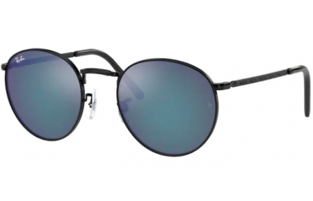 Gafas de Sol - Ray-Ban® - Ray-Ban® RB3637 NEW ROUND - 002/G1 BLACK // GREEN MIRROR BLUE