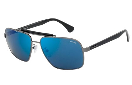 Gafas de Sol - Police - S8645 - 568B RUTHENIUM BLACK // BLUE MIRROR