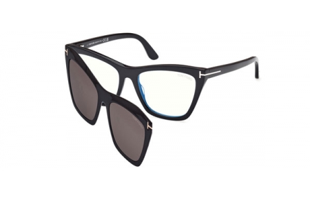 Monturas - Tom Ford - FT5971-B - 001  SHINY BLACK // CLEAR + CLIP ON GREY