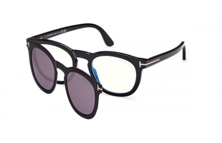 Monturas - Tom Ford - FT5993-B - 001  SHINY BLACK // CLEAR + CLIP ON GREY