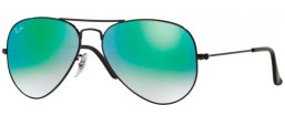 Sunglasses - Ray-Ban® - Ray-Ban® RB3025 AVIATOR LARGE METAL - 002/4J SHINY BLACK // MIRROR GREEN GRADIENT