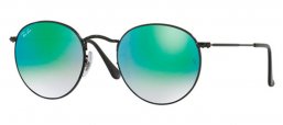 Gafas de Sol - Ray-Ban® - Ray-Ban® RB3447 ROUND METAL - 002/4J SHINY BLACK // MIRROR GRADIENT GREEN