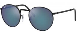 Gafas de Sol - Ray-Ban® - Ray-Ban® RB3637 NEW ROUND - 002/G1 BLACK // GREEN MIRROR BLUE